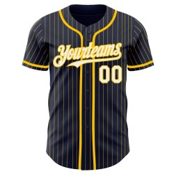 Camiseta de béisbol auténtica personalizada de rayas amarillas, azul marino y blanca Camiseta de béisbol auténtica personalizada de rayas amarillas, azul marino y blanca