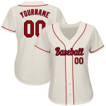 Camiseta de béisbol auténtica personalizada en tonos crema, rojo y azul marino