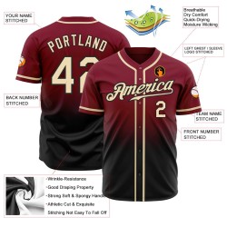 Camiseta de béisbol personalizada de moda carmesí auténtica crema-negro degradado Camiseta de béisbol personalizada de moda carmesí auténtica crema-negro degradado