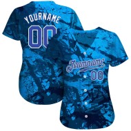 Camiseta de béisbol auténtica con grafiti 3D personalizado, color azul marino y blanco