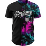 Jersey 3D Playa Rosa Árboles Diseño Auténtico Béisbol Palma Patrón Blanco y Negro Hawaiano Personalizado