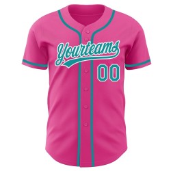 Camiseta de béisbol auténtica personalizada en verde azulado, blanco y rosa Camiseta de béisbol auténtica personalizada en verde azulado, blanco y rosa