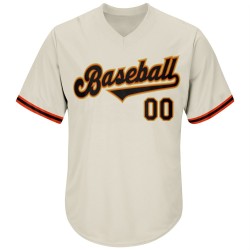 Camiseta de béisbol auténtica color crema, de punto acanalado, estilo retro, personalizada, color negro y naranja Camiseta de béisbol auténtica color crema, de punto acanalado, estilo retro, personalizada, color negro y naranja