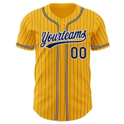 Camiseta de béisbol azul marino-blanca, dorada, azul marino, auténtica, con rayas personalizadas Camiseta de béisbol azul marino-blanca, dorada, azul marino, auténtica, con rayas personalizadas