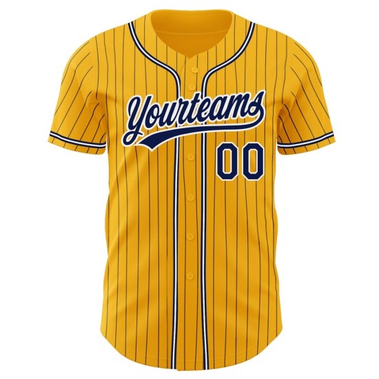 Camiseta de béisbol azul marino-blanca, dorada, azul marino, auténtica, con rayas personalizadas
