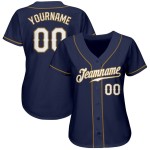 Camiseta de béisbol auténtica personalizada blanca y dorada azul marino