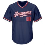 Camiseta de béisbol personalizada auténtica de punto acanalado, estilo retro, en rojo, blanco y azul marino.
