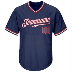 Camiseta de béisbol personalizada auténtica de punto acanalado, estilo retro, en rojo, blanco y azul marino. Camiseta de béisbol personalizada auténtica de punto acanalado, estilo retro, en rojo, blanco y azul marino.