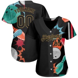 Camiseta personalizada con diseño dorado y patrón de bolos negro 3D, auténtica y antigua. Camiseta personalizada con diseño dorado y patrón de bolos negro 3D, auténtica y antigua.
