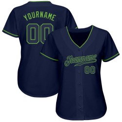 Camiseta de béisbol auténtica personalizada azul marino, verde y azul marino neón Camiseta de béisbol auténtica personalizada azul marino, verde y azul marino neón