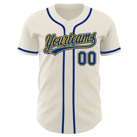Camiseta de béisbol Royal-Gold Custom Cream Auténtica