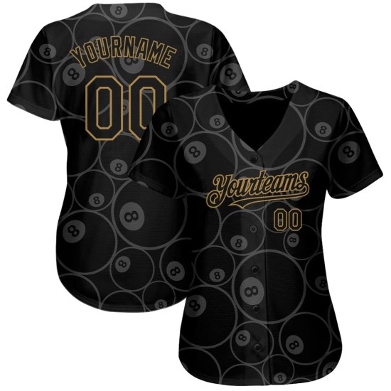 Patrón de billar personalizado de 8 bolas de béisbol negras antiguas con auténtico diseño 3D dorado