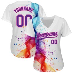 Camiseta de béisbol con diseño musical blanco, notas musicales, morado y rosa, personalizada, colorida y auténtica, para festivales 3D Camiseta de béisbol con diseño musical blanco, notas musicales, morado y rosa, personalizada, colorida y auténtica, para festivales 3D