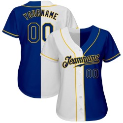 Camiseta de béisbol personalizada auténtica de color blanco dividido y dorado real. Camiseta de béisbol personalizada auténtica de color blanco dividido y dorado real.