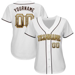 Camiseta de béisbol personalizada Drift Fashion auténtica blanca, marrón y dorada Camiseta de béisbol personalizada Drift Fashion auténtica blanca, marrón y dorada