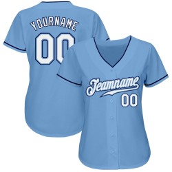 Camiseta de béisbol azul personalizada en blanco claro y azul marino auténtica Camiseta de béisbol azul personalizada en blanco claro y azul marino auténtica