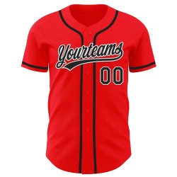 Camiseta de béisbol auténtica personalizada Fire, color rojo, blanco y negro Camiseta de béisbol auténtica personalizada Fire, color rojo, blanco y negro