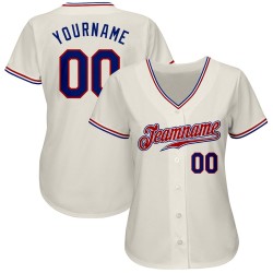 Camiseta de béisbol personalizada auténtica color crema y rojo rey Camiseta de béisbol personalizada auténtica color crema y rojo rey