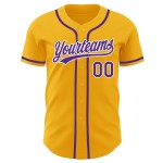 Camiseta de béisbol auténtica personalizada, color dorado, morado y blanco