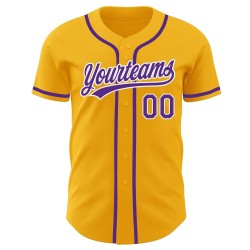 Camiseta de béisbol auténtica personalizada, color dorado, morado y blanco Camiseta de béisbol auténtica personalizada, color dorado, morado y blanco