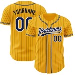 Camiseta de béisbol azul marino-blanca, dorada, azul marino, auténtica, con rayas personalizadas