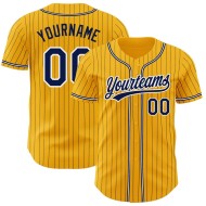 Camiseta de béisbol azul marino-blanca, dorada, azul marino, auténtica, con rayas personalizadas