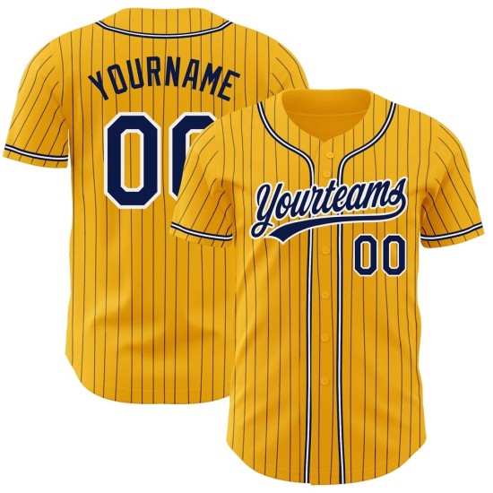 Camiseta de béisbol azul marino-blanca, dorada, azul marino, auténtica, con rayas personalizadas