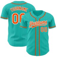 Camiseta de béisbol blanca auténtica con rayas color aguamarina personalizada y naranja