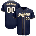 Camiseta de béisbol auténtica personalizada blanca y dorada azul marino