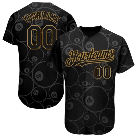 Patrón de billar personalizado de 8 bolas de béisbol negras antiguas con auténtico diseño 3D dorado