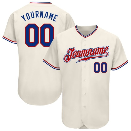 Camiseta de béisbol personalizada auténtica color crema y rojo rey