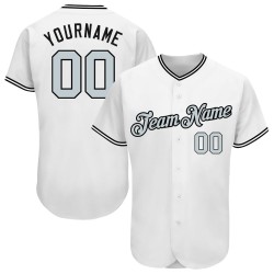Camiseta de béisbol blanca plateada y negra personalizada auténtica