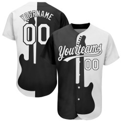 Camiseta de béisbol negra personalizada con diseño auténtico de guitarra y rock, con estampado de festival de música blanca 3D