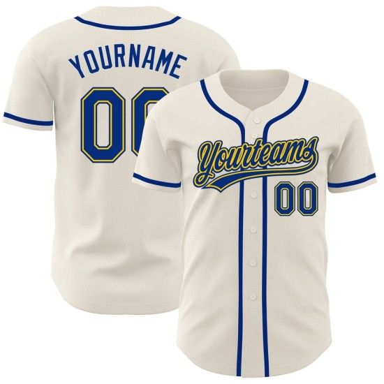 Camiseta de béisbol Royal-Gold Custom Cream Auténtica