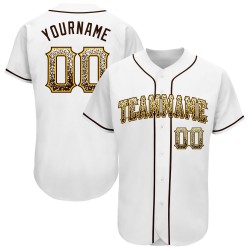 Camiseta de béisbol personalizada Drift Fashion auténtica blanca, marrón y dorada