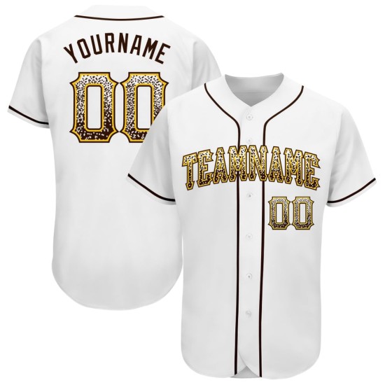 Camiseta de béisbol personalizada Drift Fashion auténtica blanca, marrón y dorada
