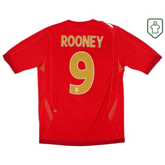 Camiseta retro visitante Inglaterra 2006/08 para hombre Rooney #9
