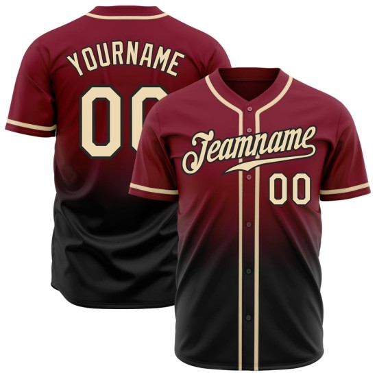 Camiseta de béisbol personalizada de moda carmesí auténtica crema-negro degradado