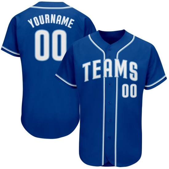 Camiseta auténtica de béisbol azul y blanca clara personalizada