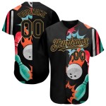 Camiseta personalizada con diseño dorado y patrón de bolos negro 3D, auténtica y antigua.